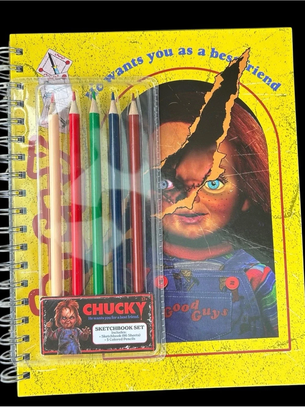 Chucky Sketchbook Set With 5 Color Pencils Horror Halloween Spiral Bound New